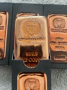 4X 1kg Germania Mint Copper Bars. 4x 1000g of fine copper bars