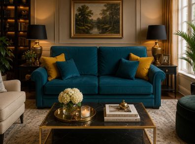 Finline 3 Seater Sofa Bed Teal Velvet