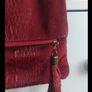 Red Italian Suede Croc-Effect Leather Crossbody Bag Clutch Image 5