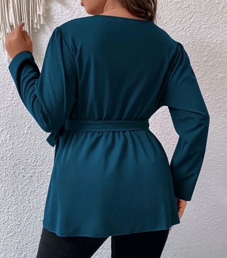 SHEIN  Teal Belted Peplum Blouse. Size 16. New