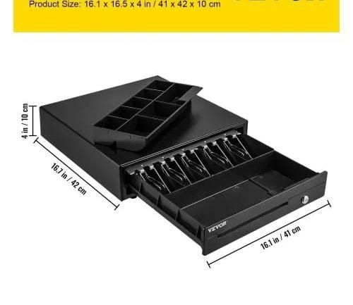 Cash Register Drawer, 40.6 cm 12 V, for POS System with 5 Bill 8 Coin Cash Tray, Removable Coin Compartment & 2 Keys Included, RJ11/RJ12 Cable