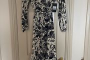 Dress midi navy cream and gold thread detail BNWT