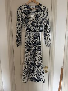 Dress midi navy cream and gold thread detail BNWT