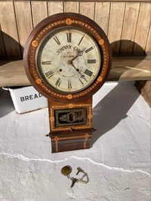 1800s Irish American drop case wall clock rare by Donegal maker