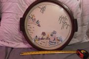 vintage mahogany embroidered tray