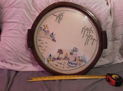 vintage mahogany embroidered tray