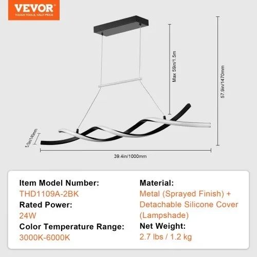 Modern Chandelier Light Fixtures, 24W, Dimmable LED Pendant Light with Remote Control Silicone Lampshade, Adjustable 3000K-6000K Color Temperature Brightness Ceiling Lamp for Kitchen Dining Room
