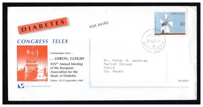 1989 Portugal Cover for the 25th Annual Meating of the European Association for the Study of Diabetes in Lisbon  19-23 September