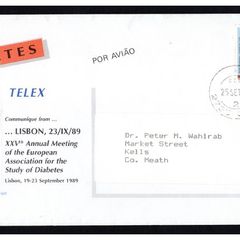 1989 Portugal Cover for the 25th Annual Meating of the European Association for the Study of Diabetes in Lisbon  19-23 September