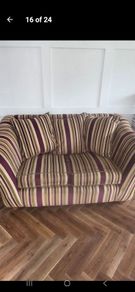 Two seater  stripe couch  very heavy sturdy.  Needs a little bit of cleaning nothing major.  Great quality  200e for the stripe and flowery couch is free its a 3 seater