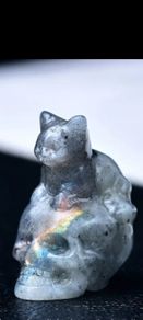 small skull with cat labradorite stone