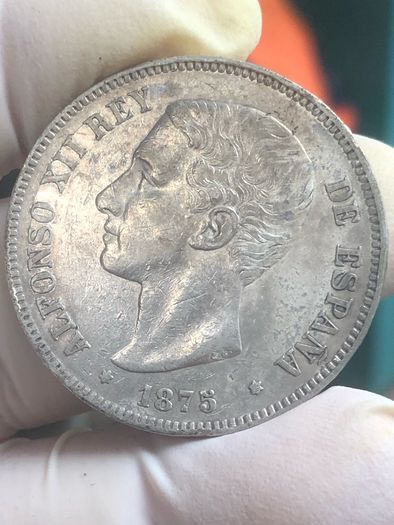 Spain Silver 5 Pesetas 1875 (75)Alfonso XII