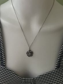 Petitte dark silver tone rose pendant necklace