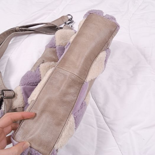 FredsBruder Lilac Purple Taupe Woven Patchwork Shearling Grain Leather Crossbody Bag
