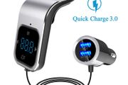Bluetooth FM Transmitter Quick Charge3.0 LED Touch Screen Adapter Dual USB Car Charger Car Voltage Detector Make calls, Music Control, Navigation Voice, Voltage Detection, Safe Charging