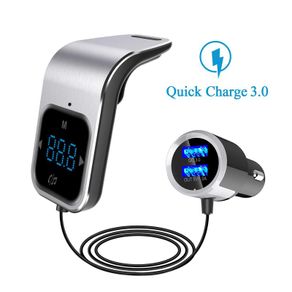 Bluetooth FM Transmitter Quick Charge3.0 LED Touch Screen Adapter Dual USB Car Charger Car Voltage Detector Make calls, Music Control, Navigation Voice, Voltage Detection, Safe Charging