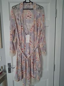 Indigo Sky Satin Wrap Robe and Chemise Nightdress - UK 10 to 12 - BNWT