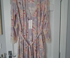 Indigo Sky Satin Wrap Robe and Chemise Nightdress - UK 10 to 12 - BNWT