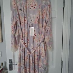 Indigo Sky Satin Wrap Robe and Chemise Nightdress - UK 10 to 12 - BNWT