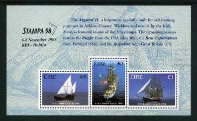 1998 Ireland Stampa Member Souvenir on International Tall Ship Race Commemorative Stamps Booklet Pane Overprinted for Stampa Mint Never Hinged (MNH)