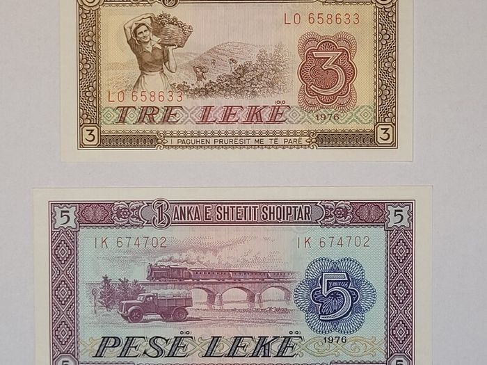 Albania 3, 5 Leke notes UNC