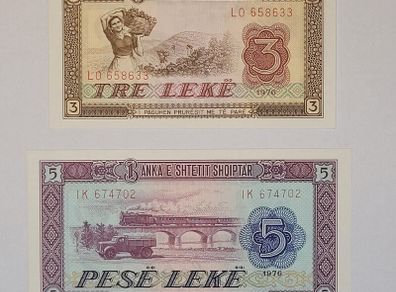 Albania 3, 5 Leke notes UNC