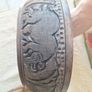 African wooden salad bowl and servers and antelope carving Image 2