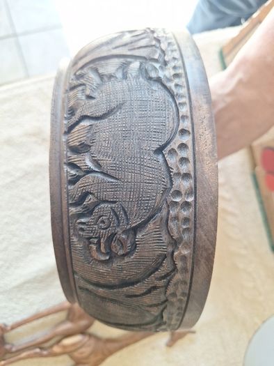 African wooden salad bowl and servers and antelope carving