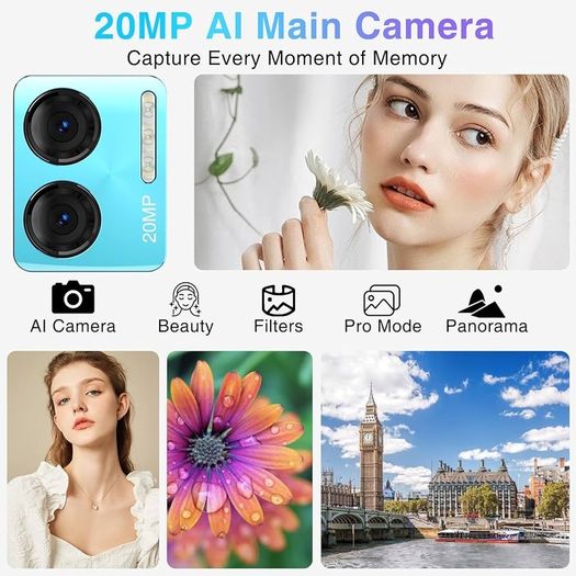 NEW SALE | Mobile Phone, N50S Android 13 Phone Unlocked, 9GB+128GB/1TB, Octa-core, 6.52'' HD+ Display, 4200mAh, 10W Fast Charge, 20MP+8MP, 4G Dual Sim Free Unlocked, Face Unlocked, OTG, GPS - Blue