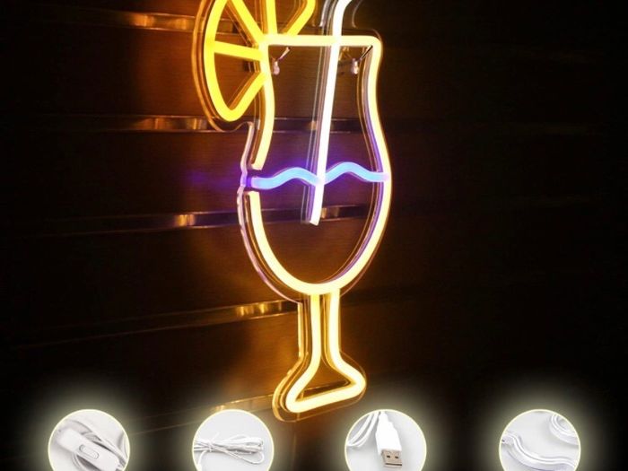 Cocktails Neon Sign for Wall Decor Goblet LED (15.7 inch x 10 inch)