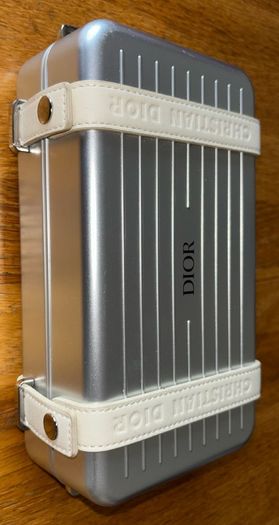 Genuine Christian Dior Rimowa X Pochette Personal shoulder bag in grey aluminium and grey leather Collector Square