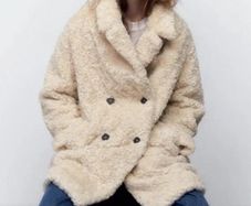 Zara Faux Fur Shearling Coat Ecru/Beige Size L