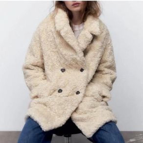 Zara Faux Fur Shearling Coat Ecru/Beige Size L