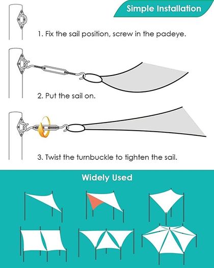 Sun Shade Sail Fixing Kit - Sail Shade Hardware Kit 304 Stainless Steel, Sun Shade Sail Hardware Kit for Garden Rectangle/Square, Heavy Duty Sun Sail Hardware Kit Installation 40 Pcs (FREE SHIPPING)