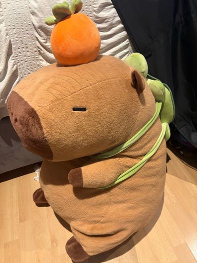 Giant Capybara Plush Toy with Turtle Backpack & Orange