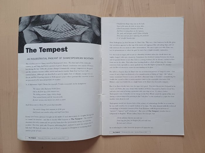 William Shakespeare - The Tempest Programme Booklet (The Abbey Theatre 1999)