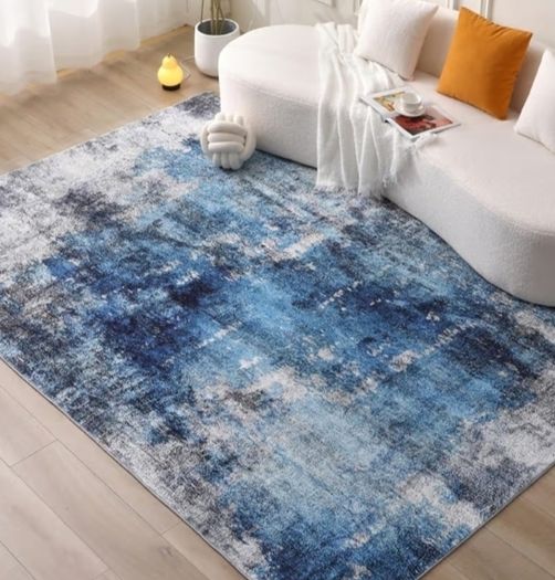 Ultra Soft, Short Pile Non-Slip Non-Shedding Abstract Carpet, Stain Resistant Faux Wool for Bedroom Dining Room (Blue 160x230CM