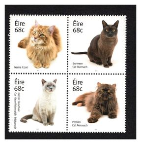 2014 Ireland Cats (Maine Coon, Burmese, British Shorthair & Persian) Commemorative Stamps Mint Never Hinged (MNH)