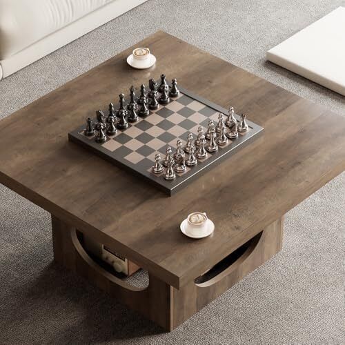 Industrial Square Coffee Table with Storage,Wood Coffee Table for Living Room,90cm