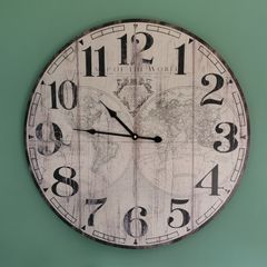 Large Vintage Style World Map Wall Clock 23 inches wide