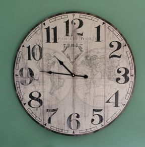 Large Vintage Style World Map Wall Clock 23 inches wide