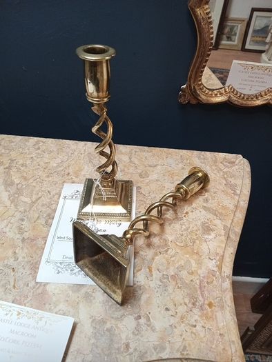 Pair Brass barley twist candlesticks 20cm high