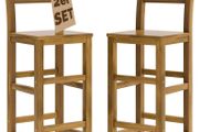 Set of 2 Natural Acacia Wood Bar Stools with Backrest  Perfect for Kitchen, Bar, or Garden