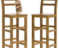 Set of 2 Natural Acacia Wood Bar Stools with Backrest  Perfect for Kitchen, Bar, or Garden