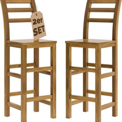 Set of 2 Natural Acacia Wood Bar Stools with Backrest  Perfect for Kitchen, Bar, or Garden