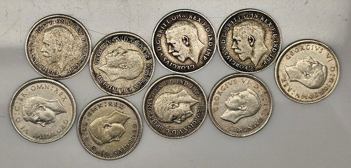 United Kingdom Mixed Dates Silver 3d Threepence Coin Lot x9