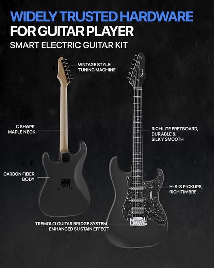 Smart Electric Guitar with Built-in DSP Effects, 4 Presets, USB-C OTG Recording, Headphone Output, Alnico Pickups w/Coil Split, Carbon Fiber Body, Gig Bag, Strap, Cable & Picks