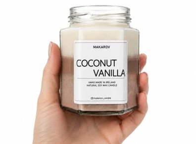 Handmade Scented Soy Wax Candle Coconut Vanilla Natural Soy Wax, Eco