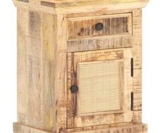 Bed Cabinet 40x30x50 cm Solid Mango Wood and Natural Cane