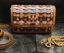 Tory Burch Britten Leather Woven Convertible Crossbody Handbag